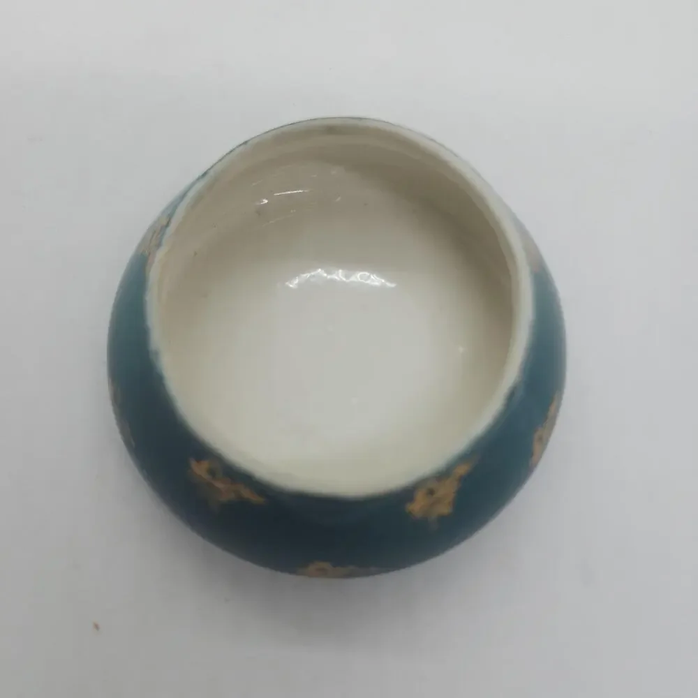 Vintage Portrait Lady Vanity Jar Blue Porcelain Trinket Dresser Box Gold Decor